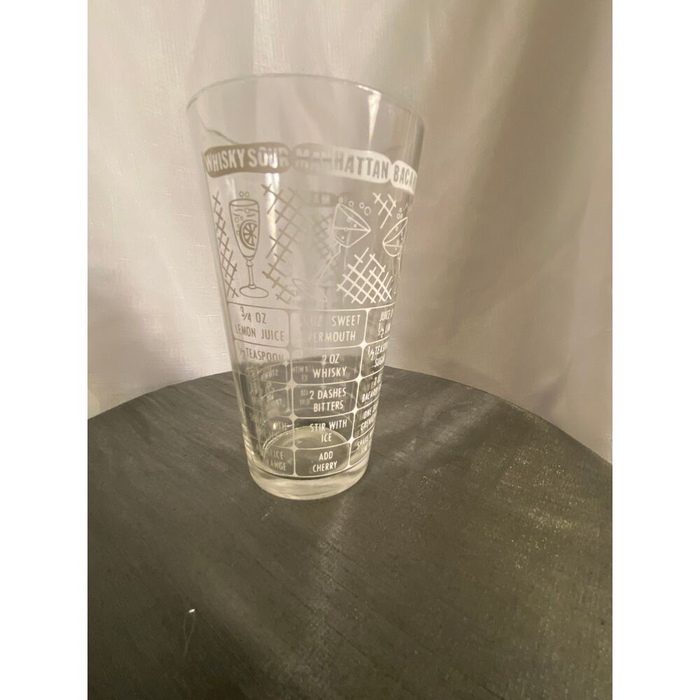 Vtg Federal Glass 6 inch tall Cocktail Recipes Glass Tumbler Mixology VGUC